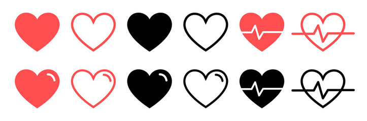 Like and Heart icon. Live stream video, chat, likes. Social nets like red heart web buttons isolated on white background.