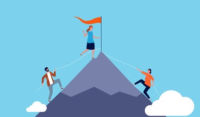 Career competition. Woman winner, business people climb to success. Self growth metaphor vector illustration. Success woman leadership, business career person
