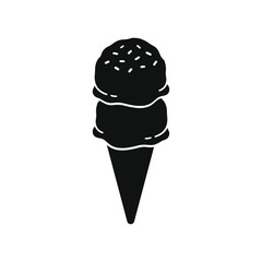Double scoop ice cream on cone with sprinkles silhouette. Simple flat vector icon illustration.