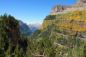 Naklejka premium Ordesa and Monte Perdido National Park in the Spanish Pyrenees. View on the North face of the Canyon 