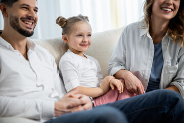Obraz premium Caucasian family are watching TV