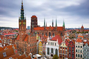 Aerial view of the old town in Gdansk with amazing architecture, Poland