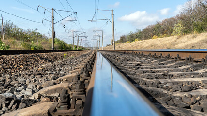 Fototapeta na wymiar Railroad tracks close up