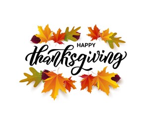 Happy Thanksgiving hand lettering text. Typography for  card, invitation and banner template. Greeting card for Thanksgiving day celebration. Vector illustration.