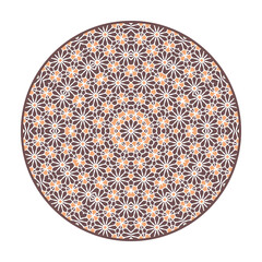 Oriental geometric mandala background. Arabic circular decorative ornament isolated on white. Vector asian design