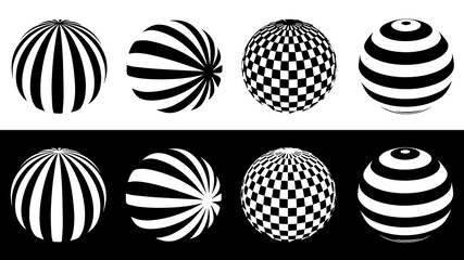 Set of minimalistic spheres. Vector illustration. Collection optical illusion spheres.