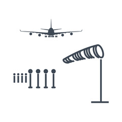 Thin line icon airport, runway lighting, weather vane