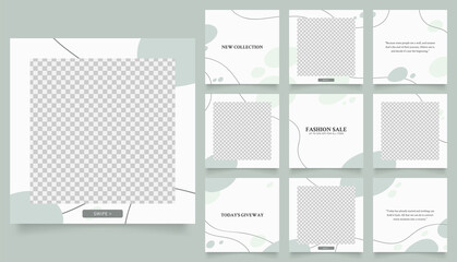 social media template banner fashion sale promotion. fully editable instagram and facebook square post frame puzzle organic sale poster. white green vector background