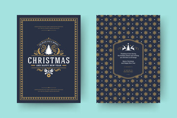 Christmas greeting card vintage typographic design ornate decoration symbols