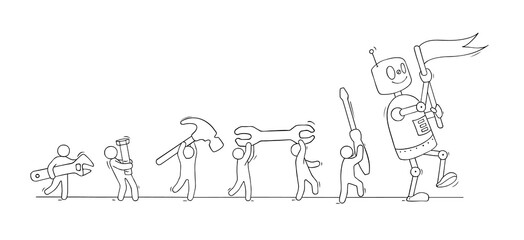 cute robot holding flag