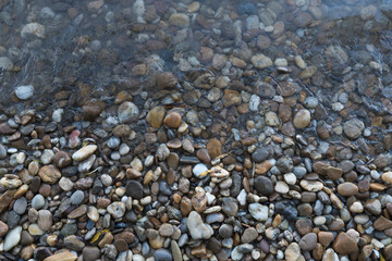 Stones on the beach Danube river Bratislava, Decorative stone wallpaper with nature texture