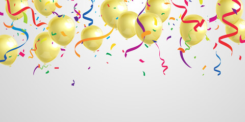 Celebration party banner with Gold balloons background. Sale Vector illustration. Grand Opening Card luxury greeting rich.