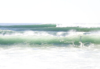 Seascape. Powerful lonely waves crashing on the shore of the French southwest coast