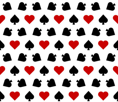 Seamless pattern with Playing card suits. Hearts, Spades. Endless background. Vector illustration.