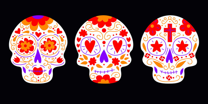 Sugar skull. Dead skull head decoration vector illustration. Day of the Dead. Halloween. Dia De Los Muertos Celebration Background With Sugar Skull