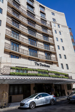 London, UK, April 1, 2012 : The Dorchester Hotel business on Park Lane Mayfair Hyde Park which is a popular travel destination tourist landmark of the city centre stock photo image