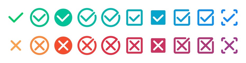 Check mark icon set. Modern symbols on white background. Vector illustration