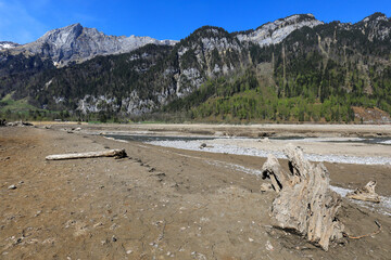 Dry lake Klöntalersee Switzerland