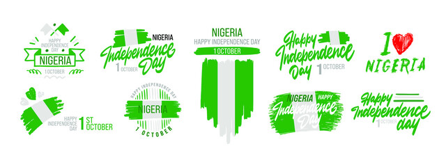 Set of Happy independence day of Nigeria banner design. vector illustration for greeting cards, posters, invitations, brochures