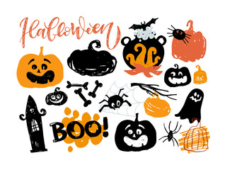 Halloween party - cute hand drawn doodle lettering art. Halloween postcard  - art, t-shirt design, banner, web. Halloween pattern background art.