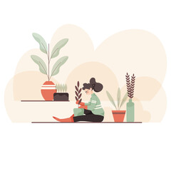 A young woman is engaged in gardening