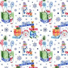 Pattern with a snowman and gifts