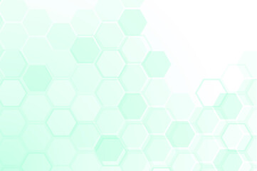 Green color of abstract healthy and medical background. Technology and science wallpaper template with hexagonal shape. Soft blue color medical banner. Modern template with space for text.