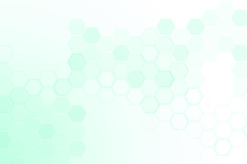 Green color of abstract healthy and medical background. Technology and science wallpaper template with hexagonal shape. Soft blue color medical banner. Modern template with space for text.