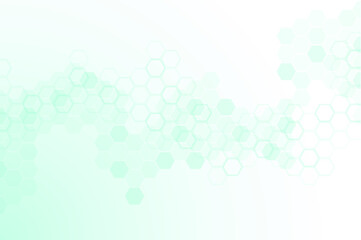 Green color of abstract healthy and medical background. Technology and science wallpaper template with hexagonal shape. Soft blue color medical banner. Modern template with space for text.