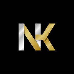 NK initial letter logo, simple shade, gold silver color
