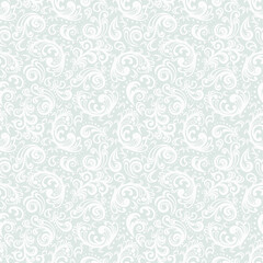 Seamless grey background with white pattern in baroque style. Vector retro illustration. Ideal for printing on fabric or paper for wallpapers, textile, wrapping. 