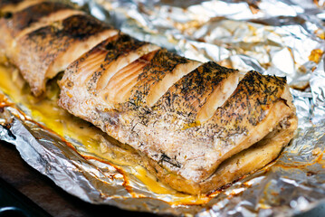 lying down fish cooking pike lie in a foil