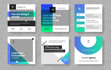 Modern business facebook and instagram posts. Square graphic design suitable for social media. Set of editable designs for digital marketing