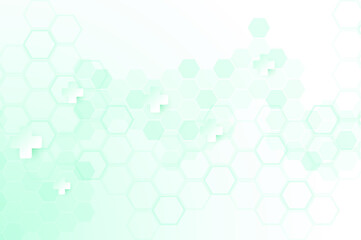 Green color of abstract healthy and medical background. Technology and science wallpaper template with hexagonal shape. Soft blue color medical banner. Modern template with space for text.