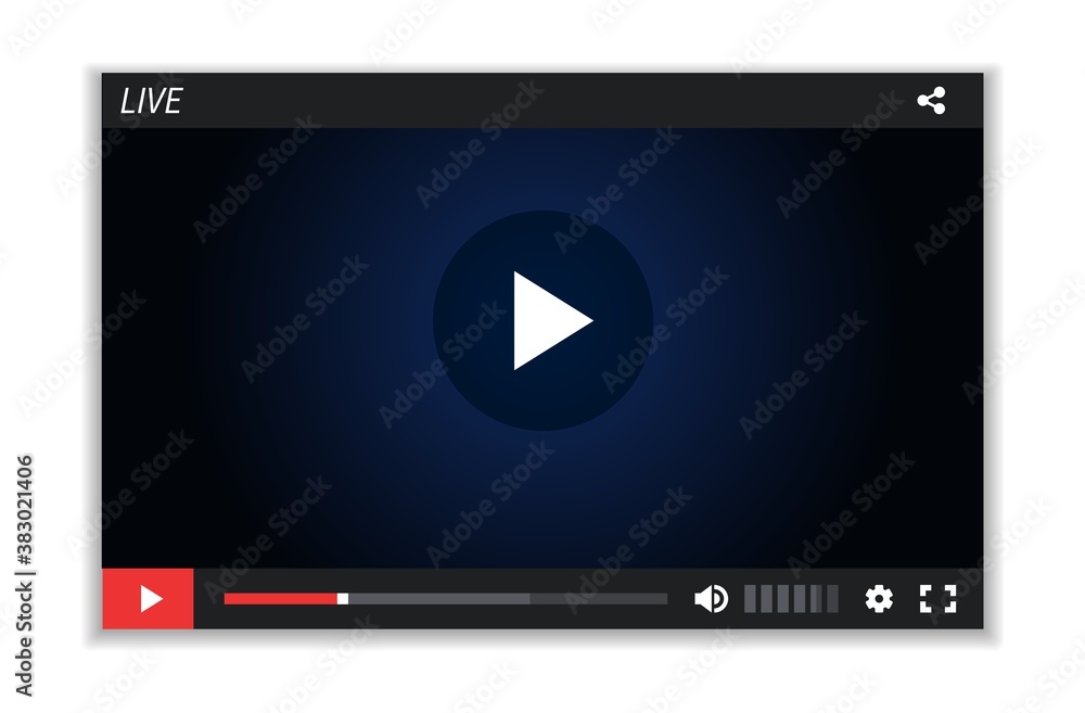 Aufkleber live stream screen. video player layout, multimedia frame template. digital movie, web window vector