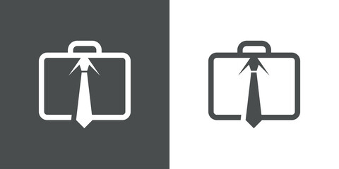 Viaje de negocios. Trabajo de oficina. Logotipo con maletín lineal y corbata en fondo gris y fondo blanco - obrazy, fototapety, plakaty