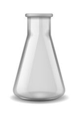 Chemical test tube. Medical pharmacy or biology laboratory bottle equipment for experiment, 3d lab glassware for liquids, vector realistic illustration on white background
