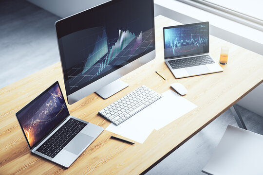 Abstract creative financial diagram on modern computer monitor, banking and accounting concept. 3D Rendering