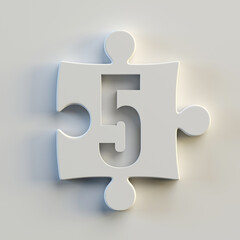 Obraz premium Jigsaw font 3d rendering, puzzle piece number 5