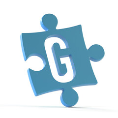 Jigsaw font 3d rendering, puzzle piece letter G