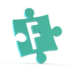 Obraz premium Jigsaw font 3d rendering, puzzle piece letter F