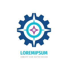 Industrial gear logo template design. Business factory sign. Cogwheel logo symbol. SEO icon. Direction compass concept logo design. Abstract creative business sign. Vector illustratration. © serkorkin