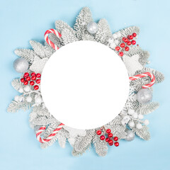 Frost fir tree and Christmas decor