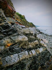Mountain slope on the beach in Crimea close up
