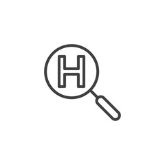 Search hotel line icon. linear style sign for mobile concept and web design. Magnifying glass with hotel outline vector icon. Symbol, logo illustration. Vector graphics