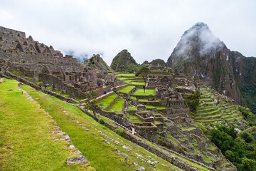 Machu Picchu, panoramic view of peruvian incan town