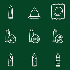 Vector Set of Doodle Condom Icons