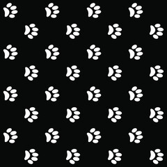Seamless pattern track of cat dog footprints, footprint, design on black background