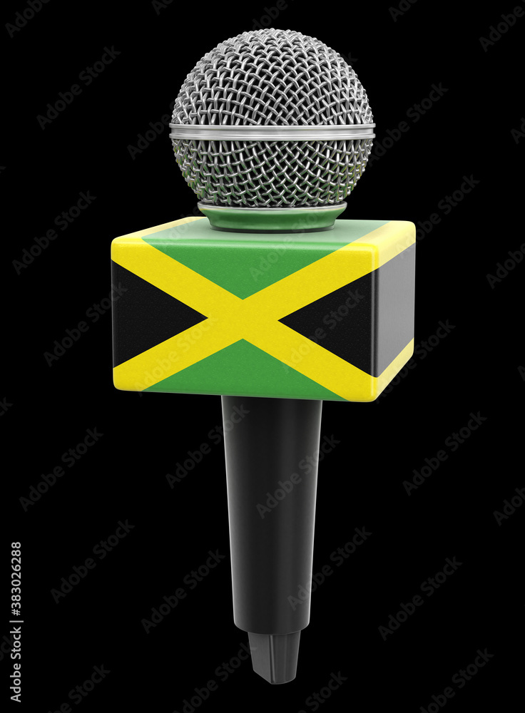 Poster microphone and jamaican flag. image with clipping path