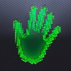 Digital handprint concept. Human hand trace on the matrix.